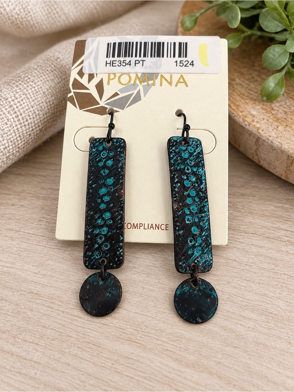 Pomina Turquoise Patina Geometric Dangle Earrings BN4po